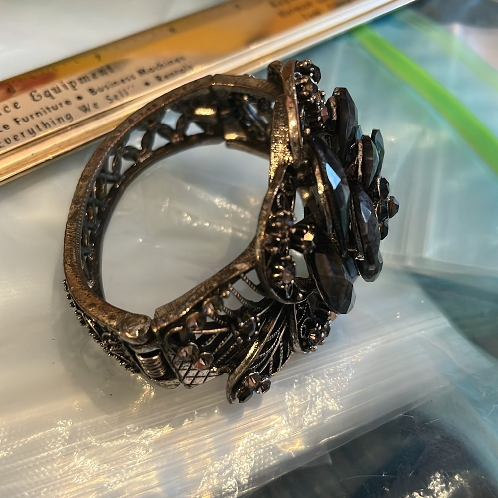 Black Rose Cuffed Bracelet , Large Statement Piece - image 2